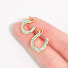 Load image into Gallery viewer, 18K Gold PVD Stainless Steel Turquoise Stone Horseshoe Charm: Gold / 15mm