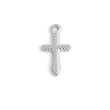 Load image into Gallery viewer, 18K Gold PVD Stainless Steel Textured Cross Charm: Gold