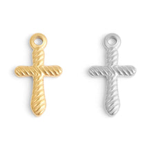 Load image into Gallery viewer, 18K Gold PVD Stainless Steel Textured Cross Charm: Gold