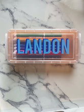 Load image into Gallery viewer, Personalized crayon case/ pencil box/ marker set/ kids gift/ arts and crafts kids/back to school/art party favors/ school supplies