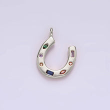 Load image into Gallery viewer, 14K Gold Filled CZ Multicolor Dotted Lucky Horseshoe Charm | AC-819: Gold

