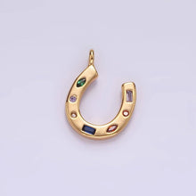 Load image into Gallery viewer, 14K Gold Filled CZ Multicolor Dotted Lucky Horseshoe Charm | AC-819: Gold
