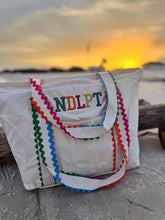 Load image into Gallery viewer, NDLPT Canvas Project Tote | Embroidered Needlepoint Tote Bag | Lightweight Zippered Carryall
