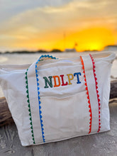 Load image into Gallery viewer, NDLPT Canvas Project Tote | Embroidered Needlepoint Tote Bag | Lightweight Zippered Carryall
