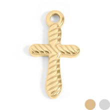 Load image into Gallery viewer, 18K Gold PVD Stainless Steel Textured Cross Charm: Gold
