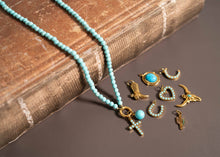 Load image into Gallery viewer, 18K Gold PVD Stainless Steel Turquoise Stone Horseshoe Charm: Gold / 15mm
