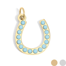 Load image into Gallery viewer, 18K Gold PVD Stainless Steel Turquoise Stone Horseshoe Charm: Gold / 15mm
