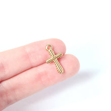 Load image into Gallery viewer, 18K Gold PVD Stainless Steel Textured Cross Charm: Gold
