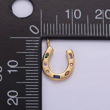 Load image into Gallery viewer, 14K Gold Filled CZ Multicolor Dotted Lucky Horseshoe Charm | AC-819: Gold
