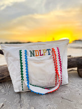 Load image into Gallery viewer, NDLPT Canvas Project Tote | Embroidered Needlepoint Tote Bag | Lightweight Zippered Carryall
