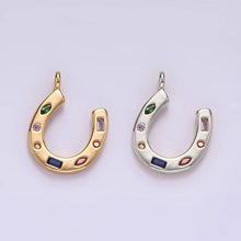 Load image into Gallery viewer, 14K Gold Filled CZ Multicolor Dotted Lucky Horseshoe Charm | AC-819: Gold
