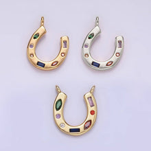 Load image into Gallery viewer, 14K Gold Filled CZ Multicolor Dotted Lucky Horseshoe Charm | AC-819: Gold
