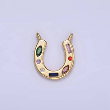 Load image into Gallery viewer, 14K Gold Filled CZ Multicolor Dotted Lucky Horseshoe Charm | AC-819: Gold
