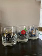 Load image into Gallery viewer, Derby glasses/ derby bourbon glasses/ bourbon drinking glass/ jockey silks/ kentucky proud/ horseshoe/ horse theme/ derby party favors/
